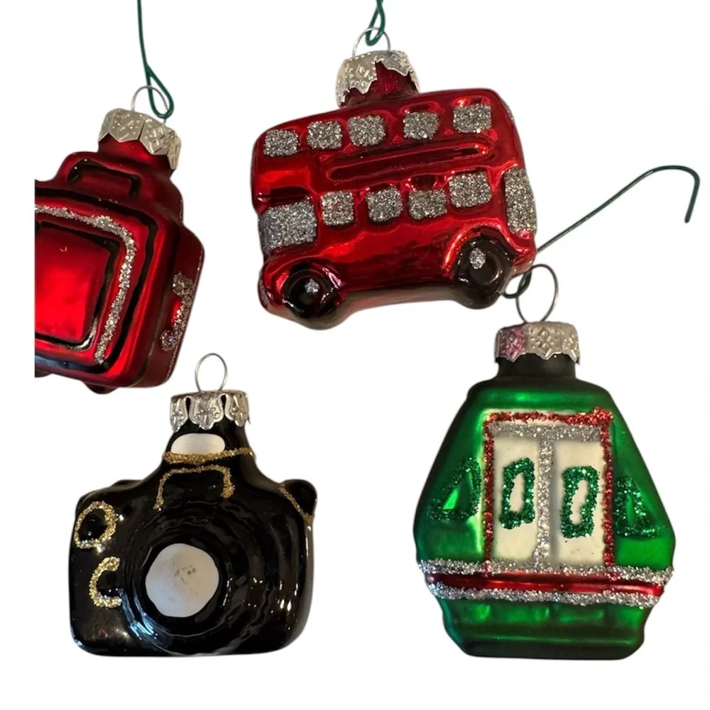 Pottery Barn Mini Travel Ornaments London Cruise Camera Double Decker Bus